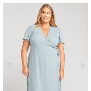 NOELLE FLUTTER SLEEVE WRAP DRESS ~ SILVER SAGE